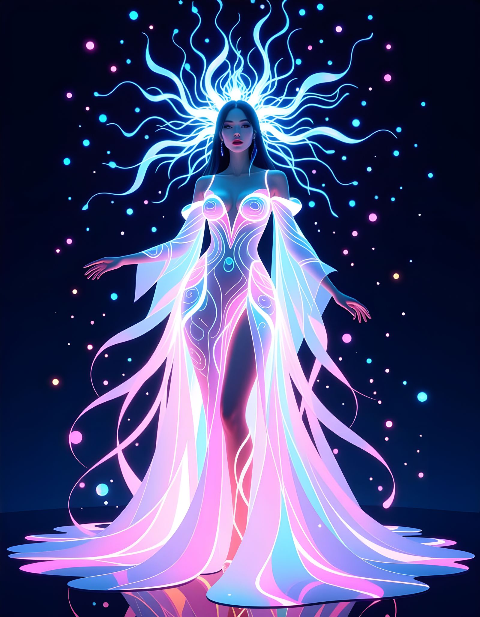 Ethereal Bioluminescent Woman: Cosmic Digital Art