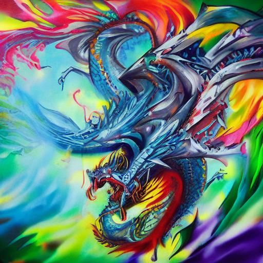 Colorful Dragon Graffiti Art in Street Style