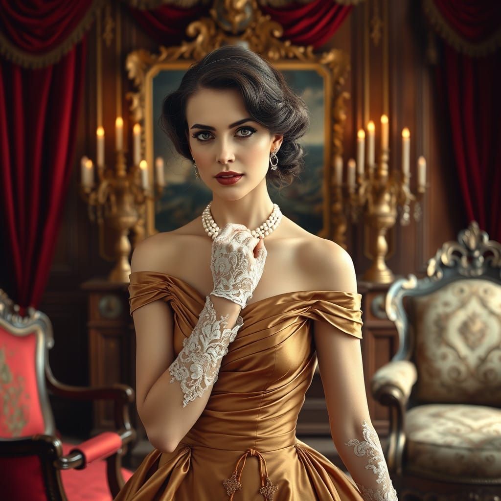 Lady in Victorian Parlour, in the Style of John Singer Sarge...