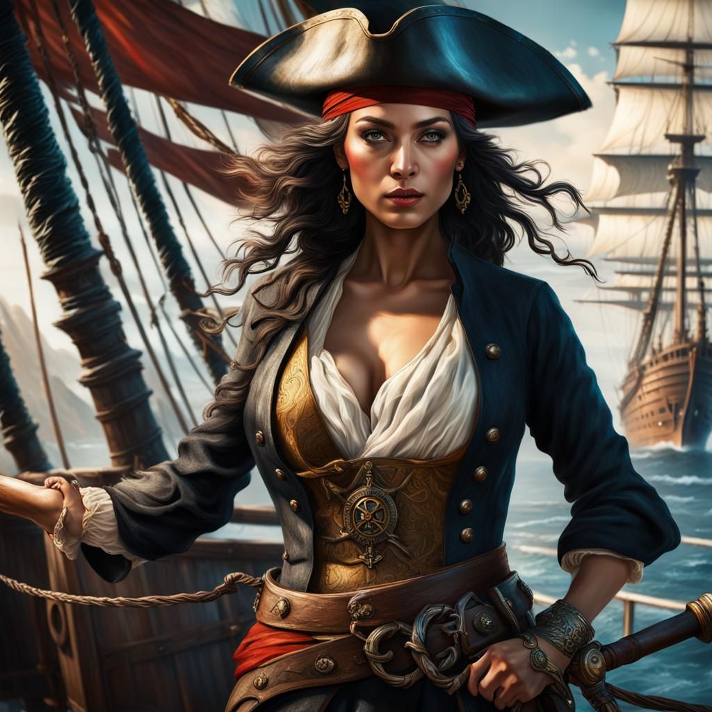 Cinematic Pirate Woman with Sword on Ship