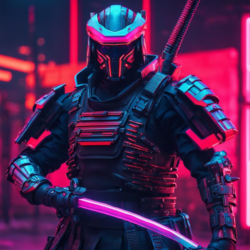 Cyberpunk Samurai Armor with Neon Katana