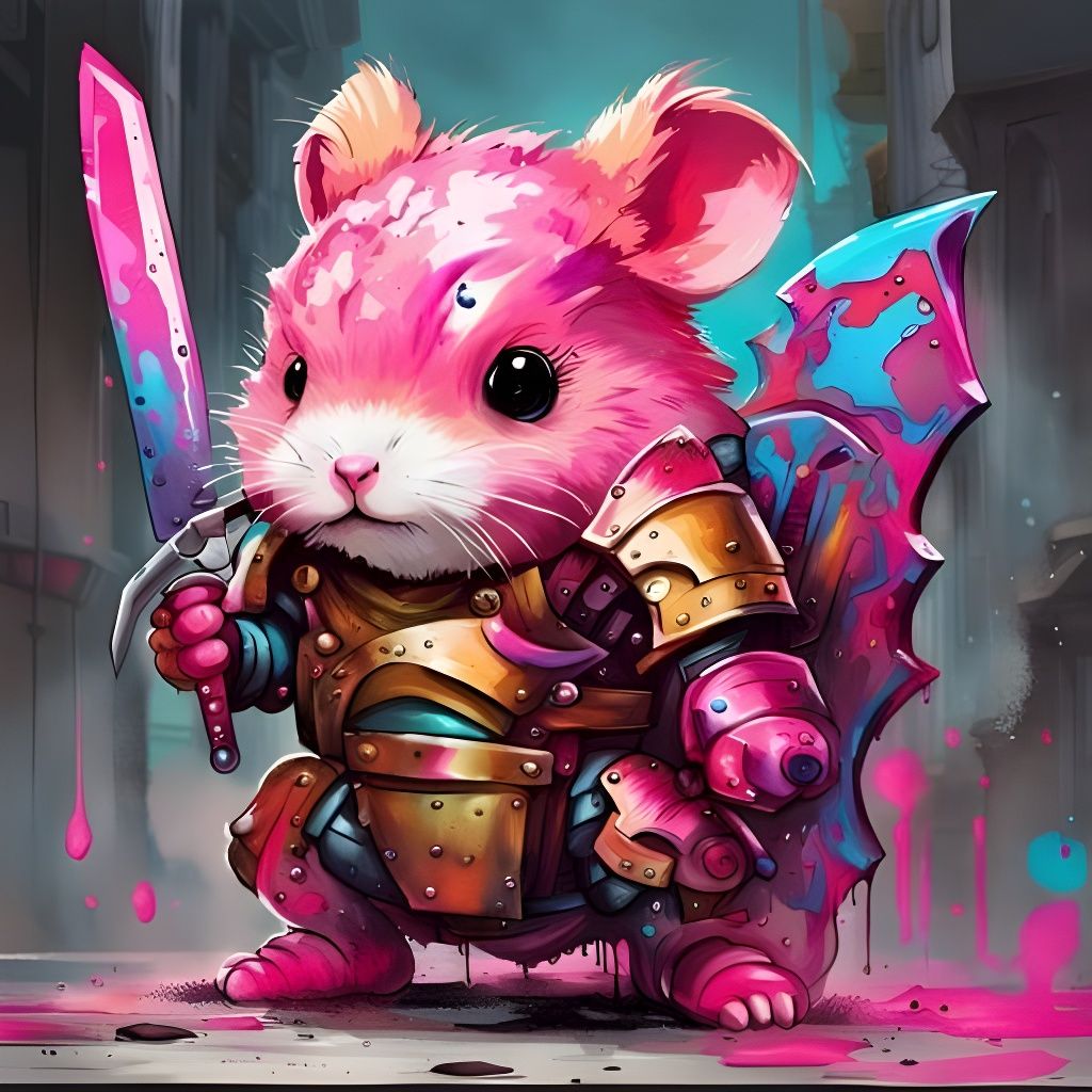 Pink Hamster Paladin in Steel Armor, Graffiti Art