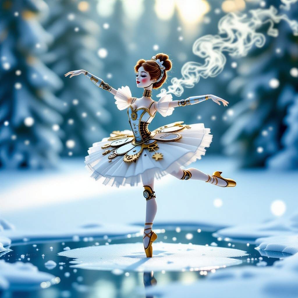 Clockwork Ballerina Pirouettes on Frozen Lake