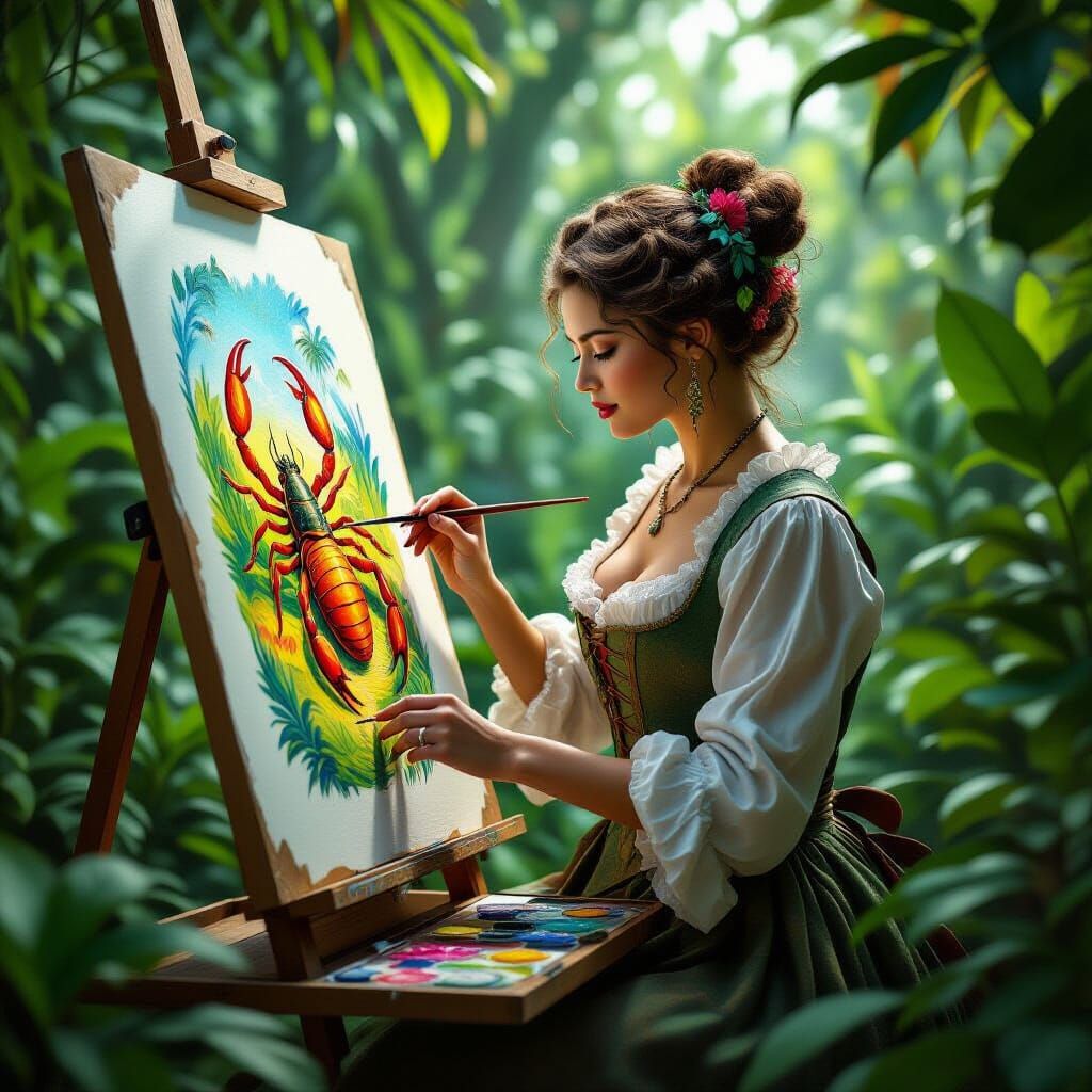 Merian Painting Tropical Scorpions: Detailed Matte Painting