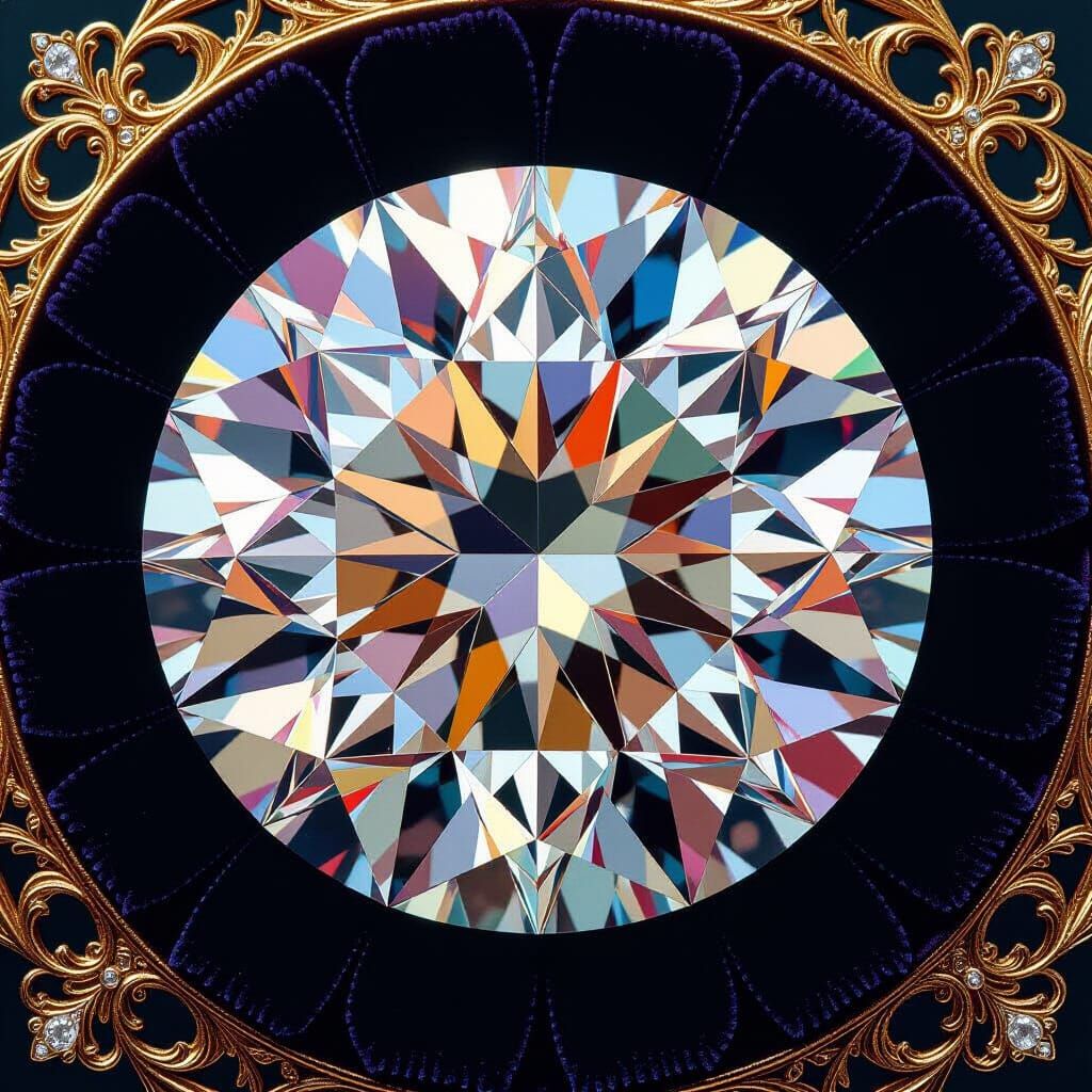 Intricately Cut Diamond on Velvet, Art Nouveau & Giger Style