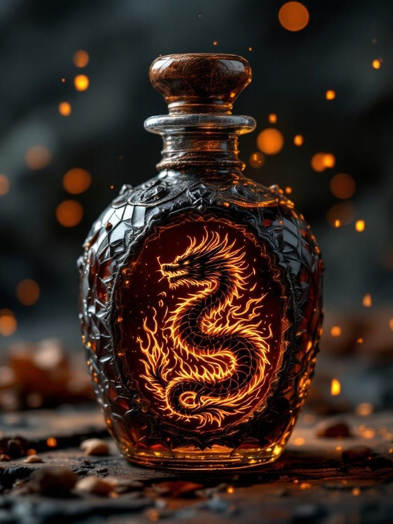 Ancient Apothecary Bottle with Dragon Emblem
