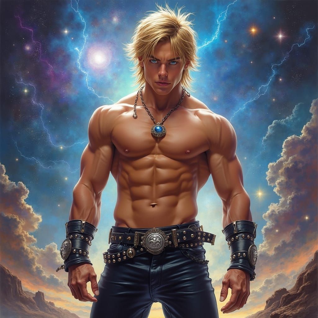 Cosmic Adonis: Hyper-Realism Meets Fantasy Art