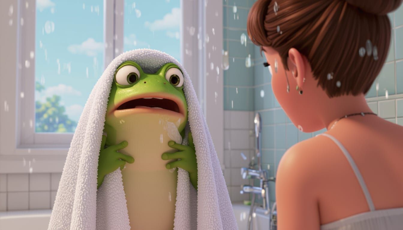 Surprised Frog Interrupted: A Pixar-Style Moment