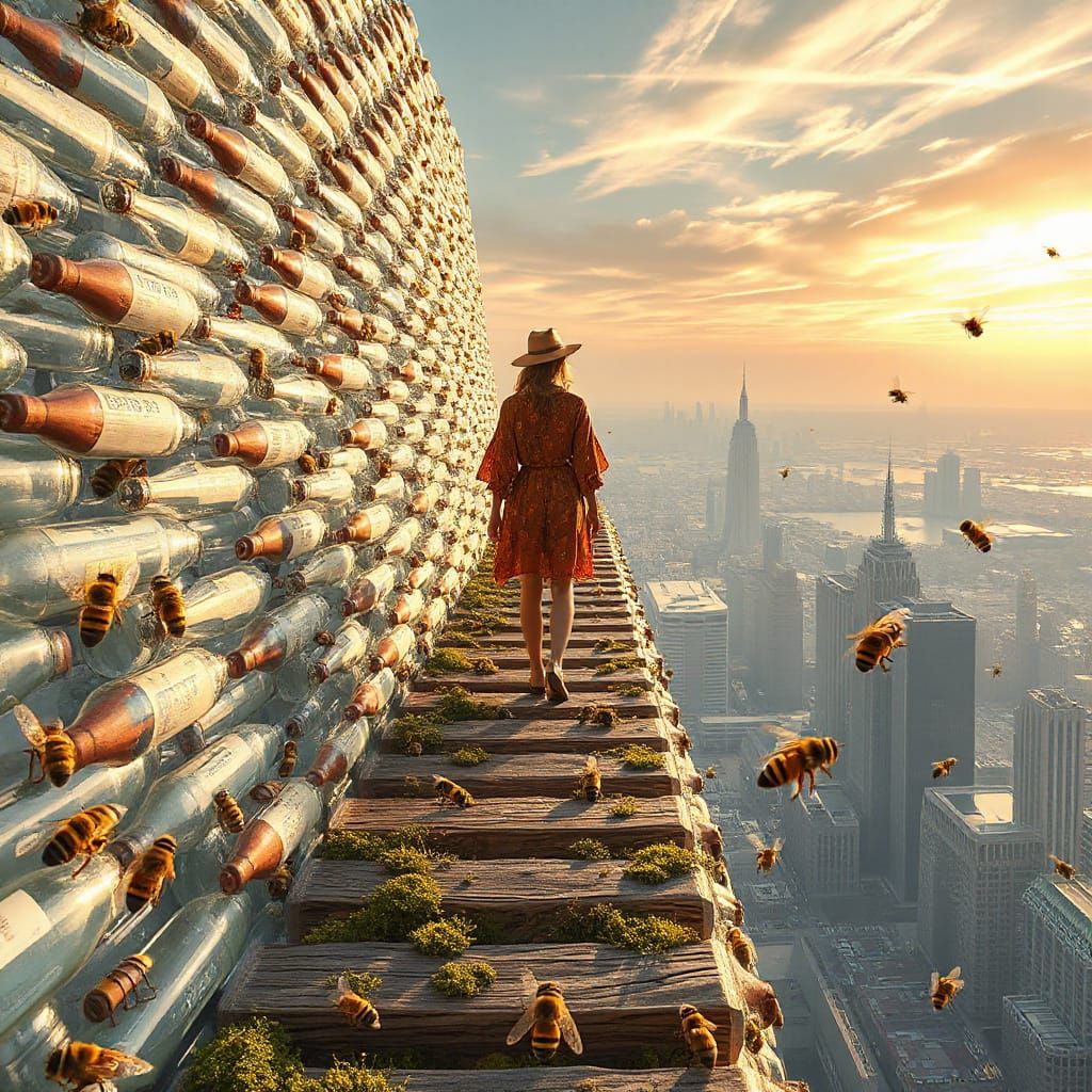 Futuristic Fashionista on Glass Bottle Staircase