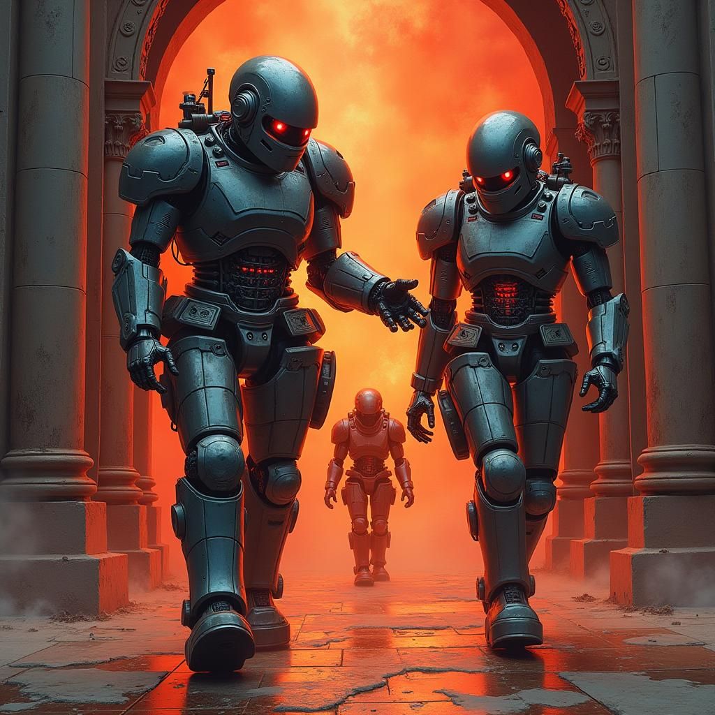 Robotic Hellscape in Comic Book Style