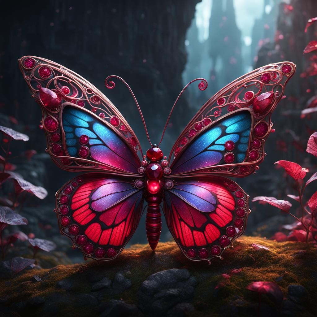 Ruby Butterfly: Detailed Fantasy Concept Art