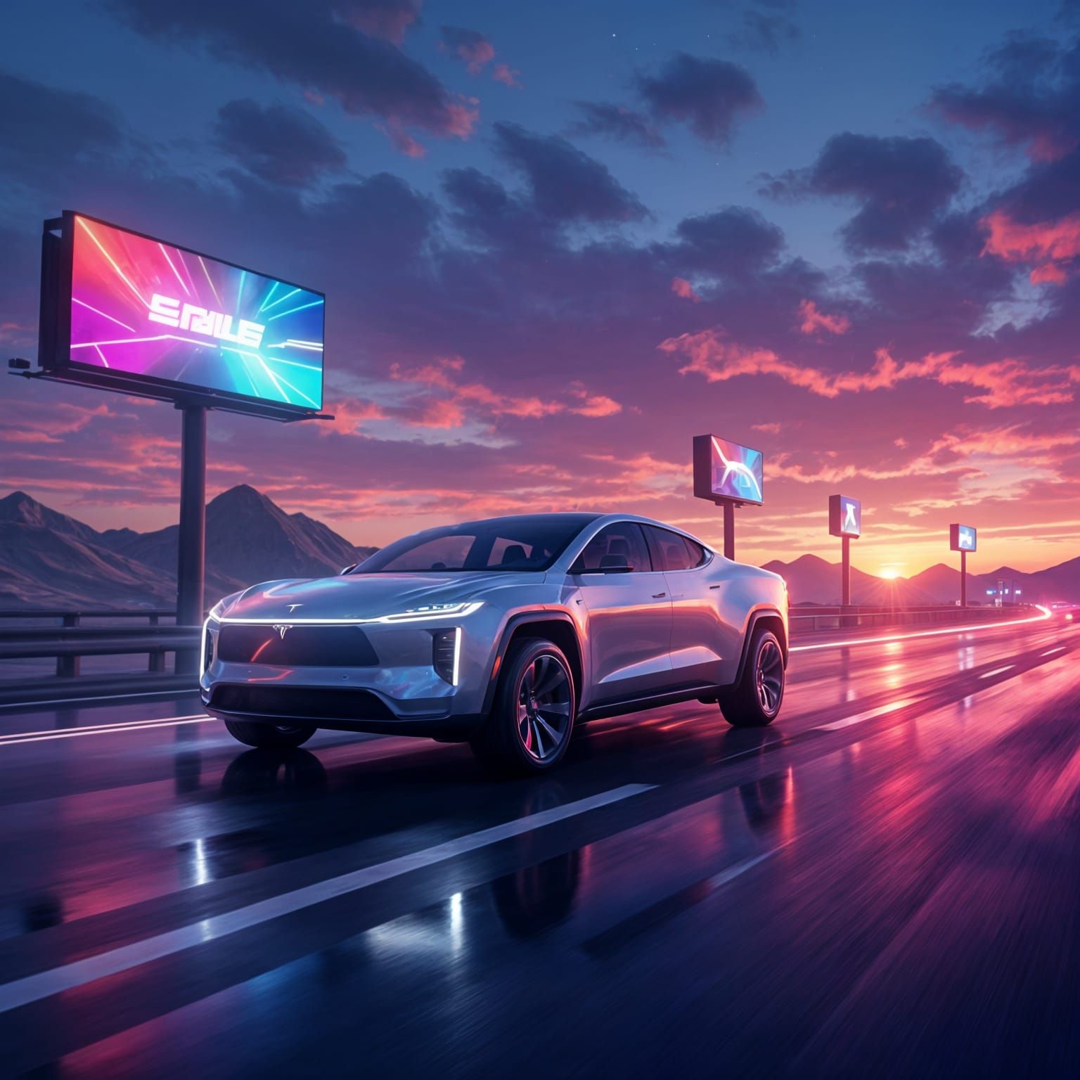 Tesla Cybertruck on Realistic Hyper-Highway