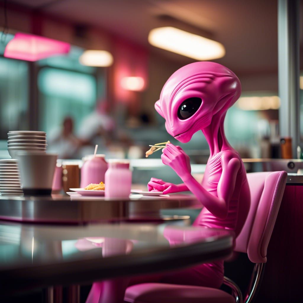 Pink Alien at Diner: Professional Photography