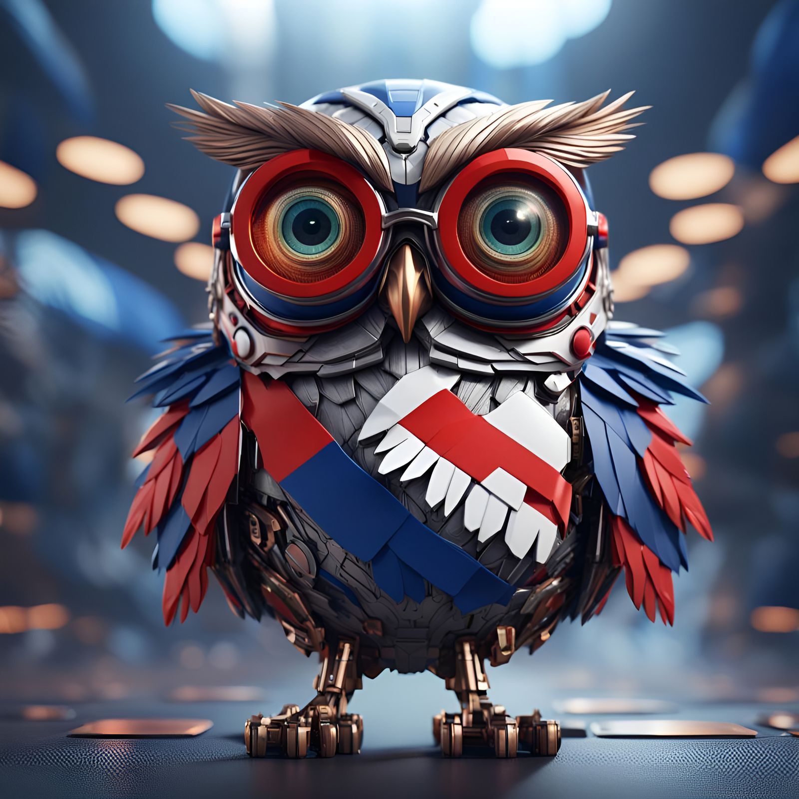 Patriotic Owl with Glasses in Sci-Fi Style