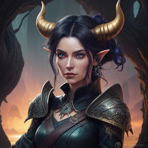 Tiefling with Drake Earring in Epic Fantasy Style