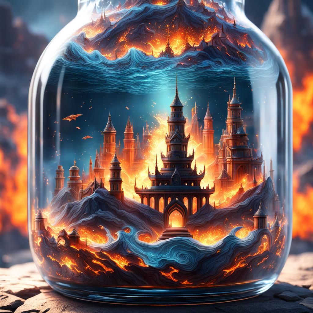 Land of Fire Inside a Water Bottle