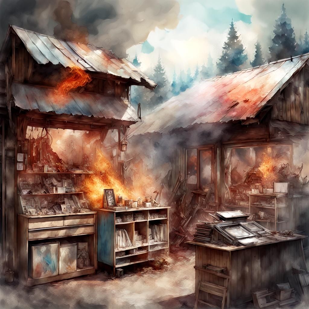 Junk shop on fire
