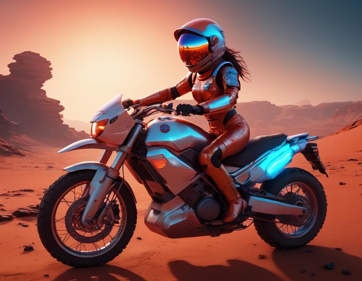 Astronaut Rides Electric Motorbike on Mars