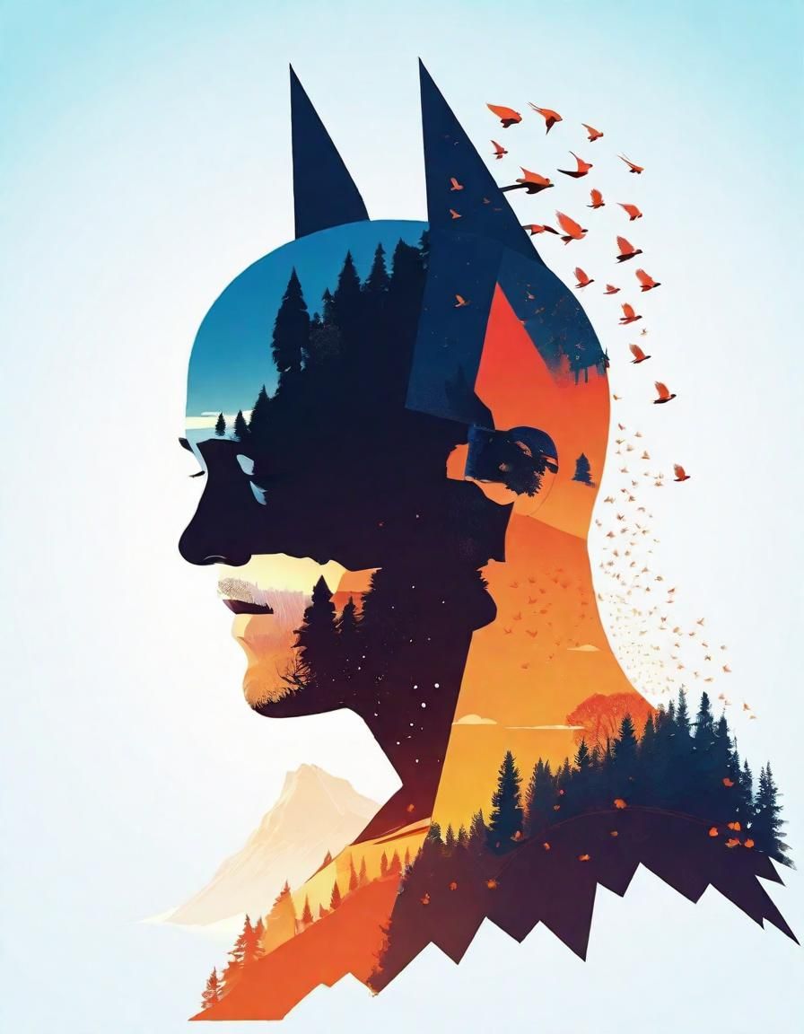 Batman Silhouette Double Exposure Minimalist Vector Art