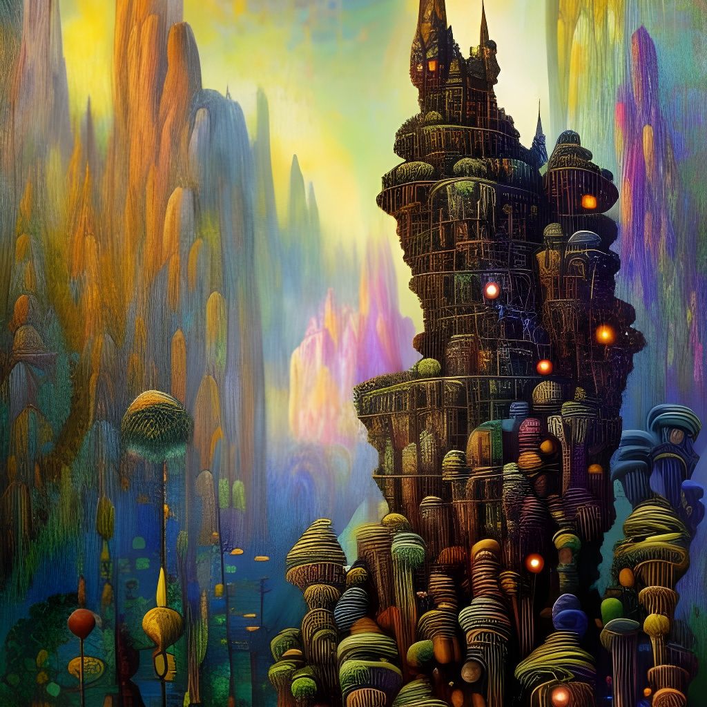 Fairy Fortress in Ethereal Forest: Digital Art