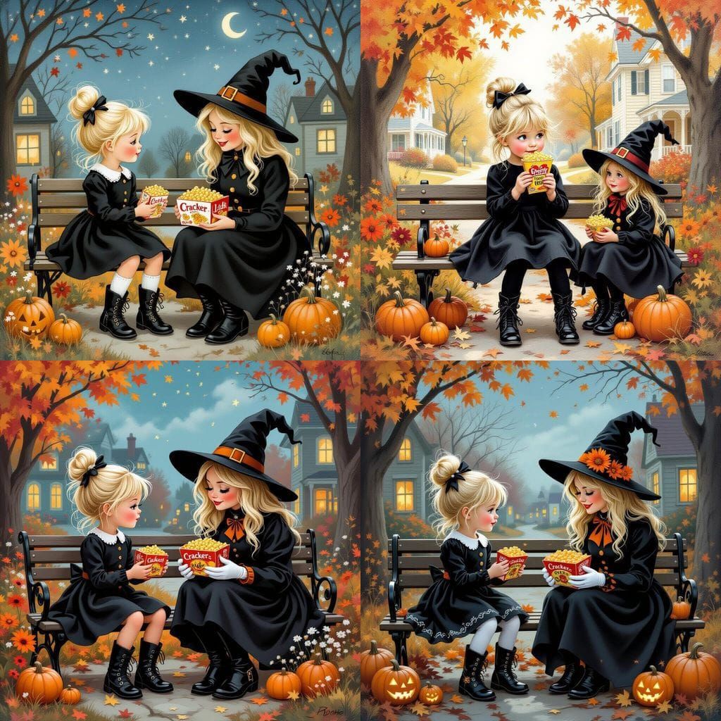 Enchanting Witch Girl Illustration in Airbrushed Oil Style