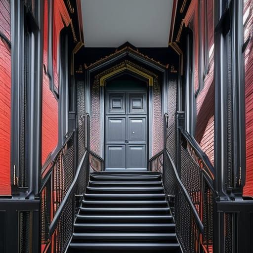 Haunted House with Black Spiral Staircase in Film Noir