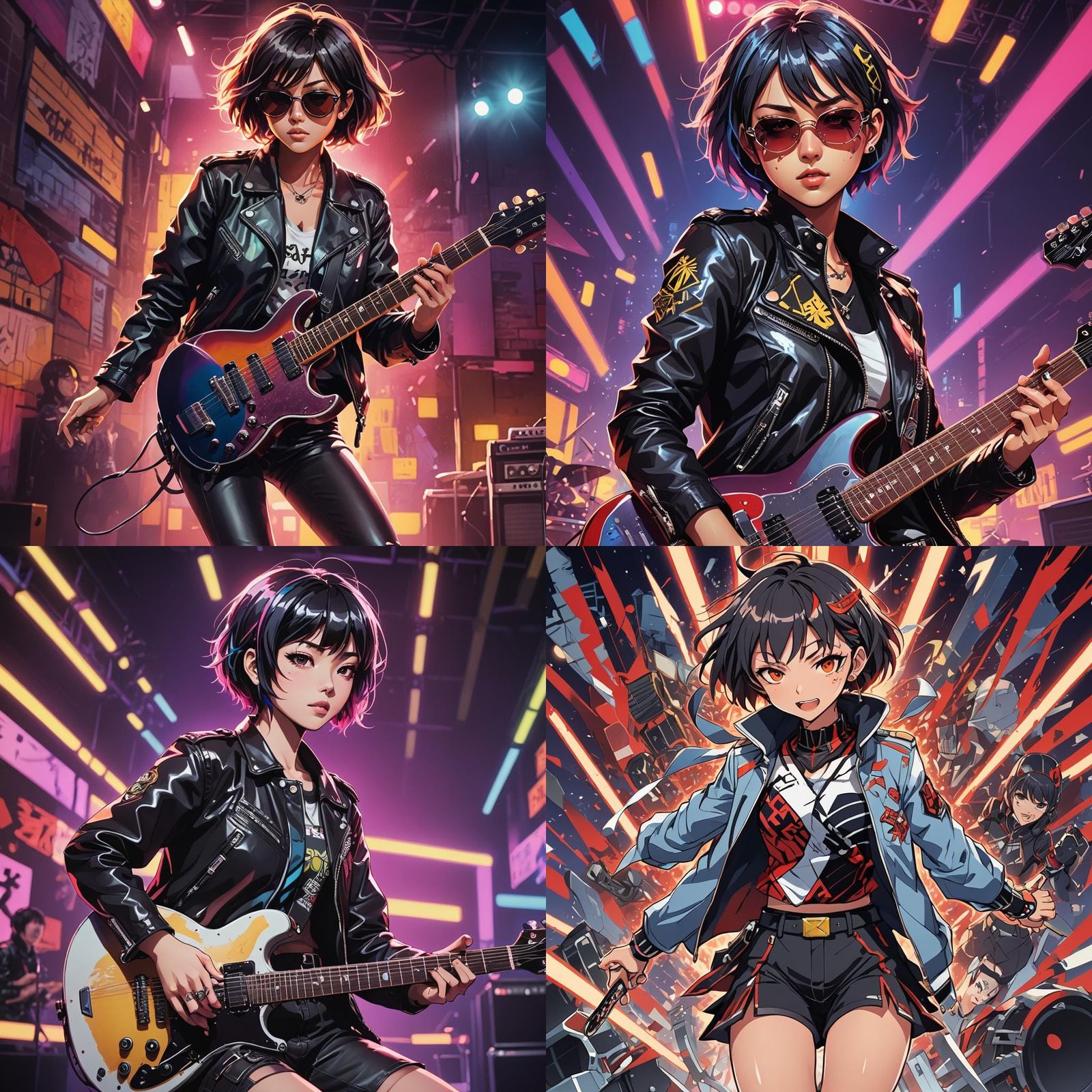 Rock and Roll Anime Girl in Cel-Shaded Style