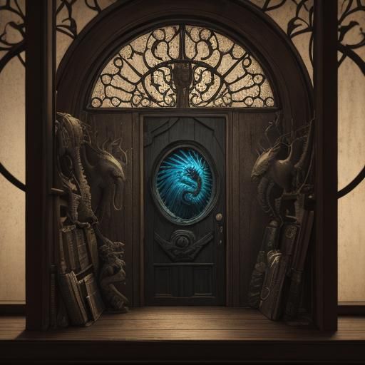 Dark Academia Door with Seahorse, Octopus, Hummingbird
