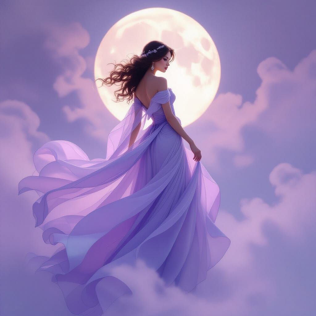 Ethereal Woman in Iridescent Gown, Art Nouveau Style