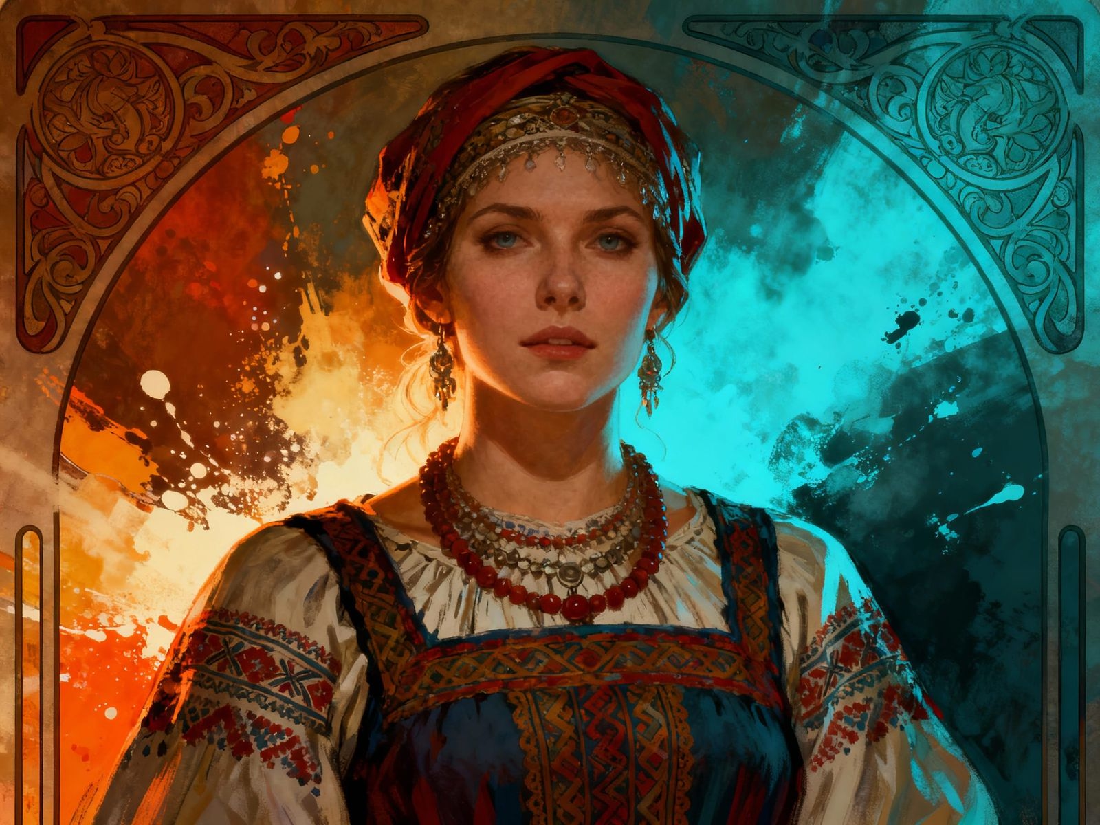 Russian Peasant Woman Portrait in Dramatic Lighting