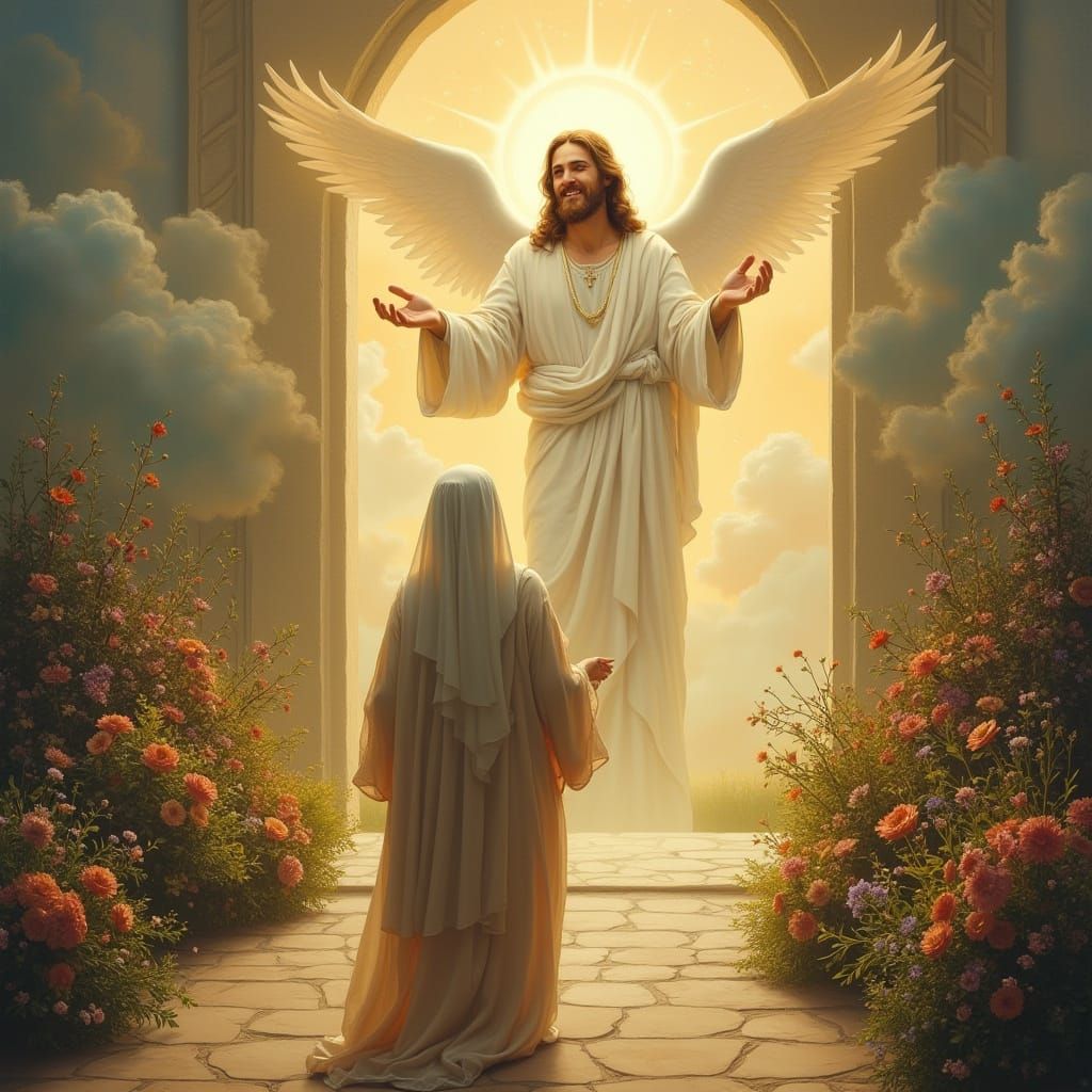 Christ Welcomes an Elderly Woman to Heaven in Fra Angelico S...