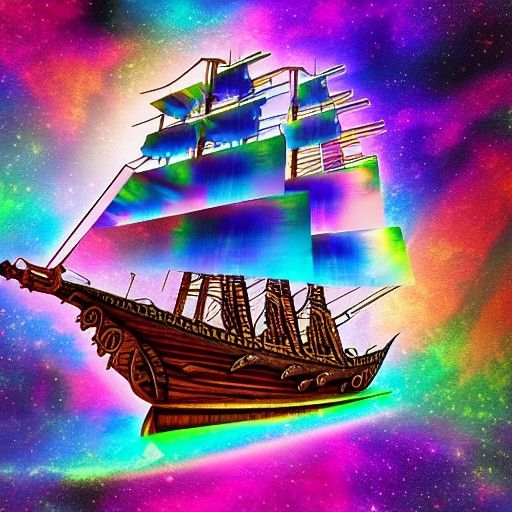 Cosmic Pirate Ship in Astral Holographic Style