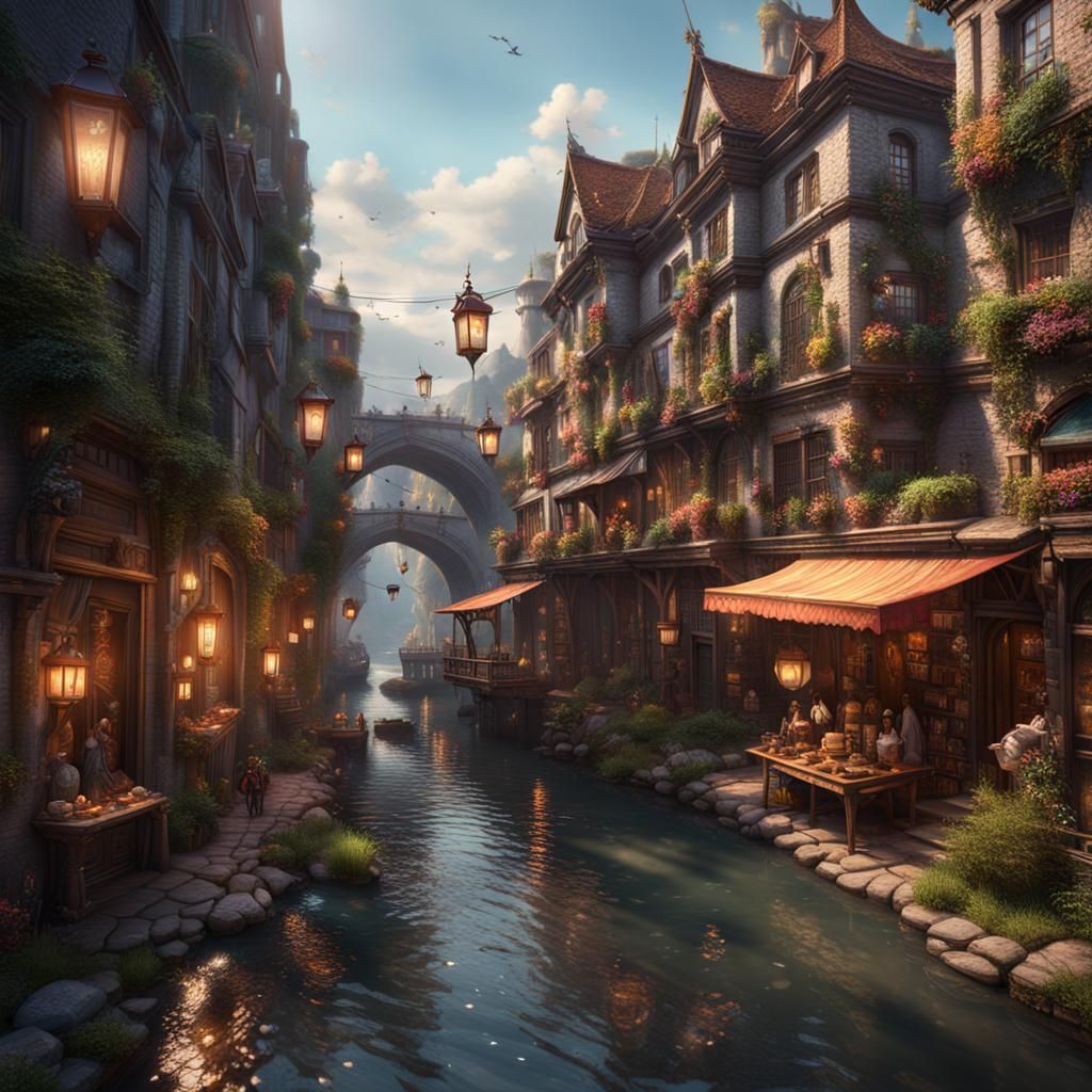 Art Galleries on Riverfront Street: Fantasy Concept Art