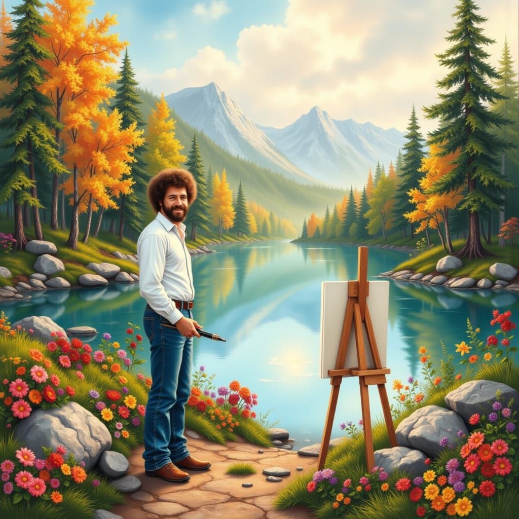 Bob Ross Paints a Serene Lake Landscape