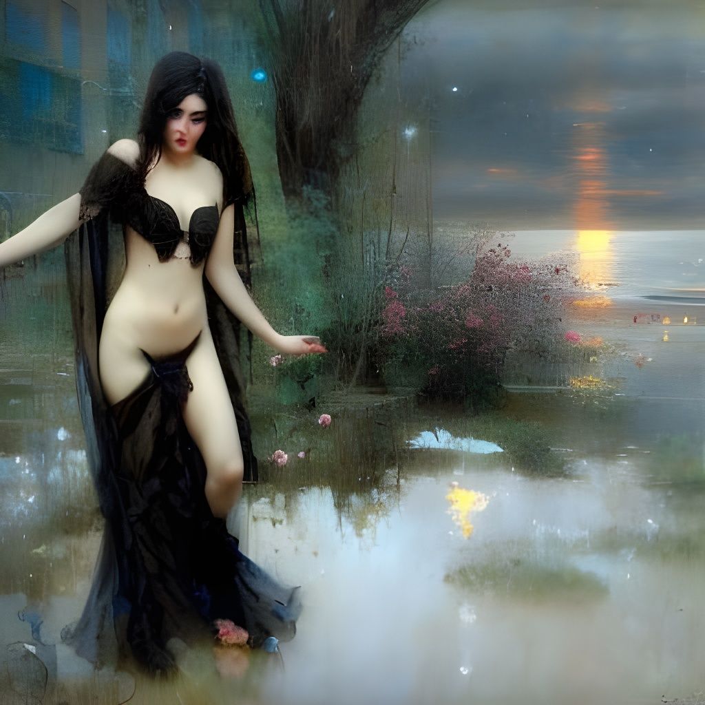 Ethereal Gothic Moonscape in Art Nouveau Style