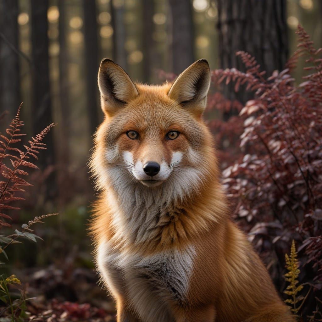 Whimsical Fox Surrounded by Dawn Forest