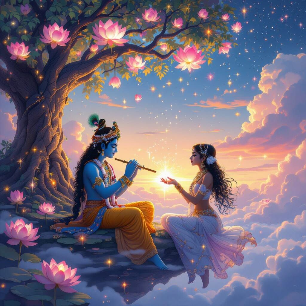 Krishna and Girl in Mystical Floating Realm Digital Art