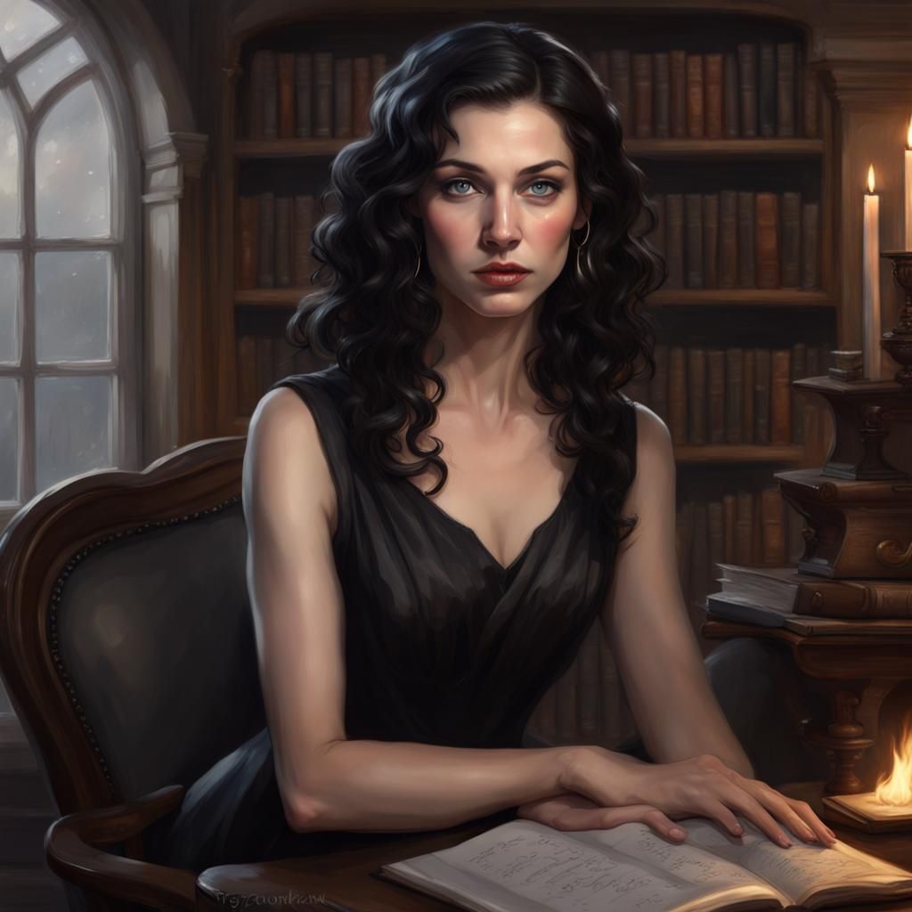 Elegant Portrait of a Young Woman in Cosy Study