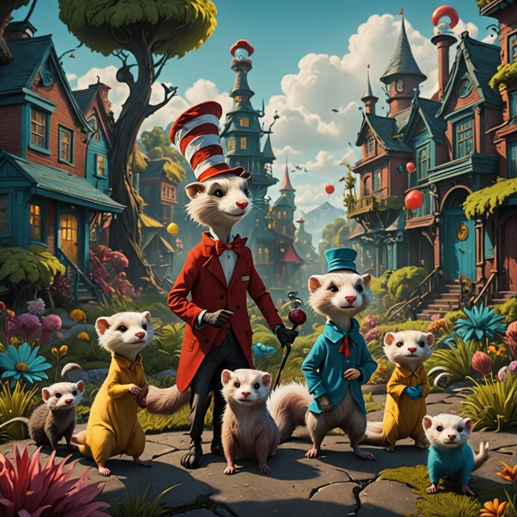 Stylized Ferrets in Dr. Seuss Style