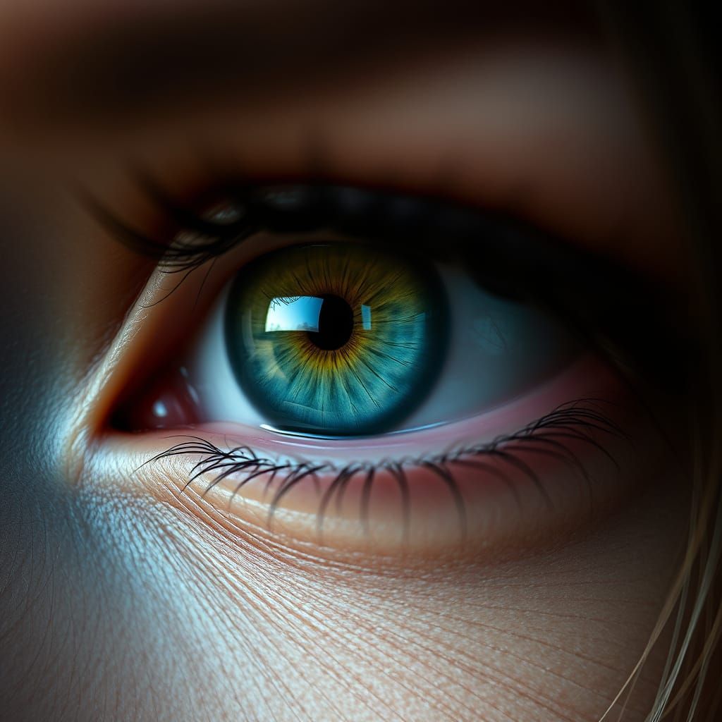Realistic Close-Up of a Woman's Eye with a Hidden Fairy