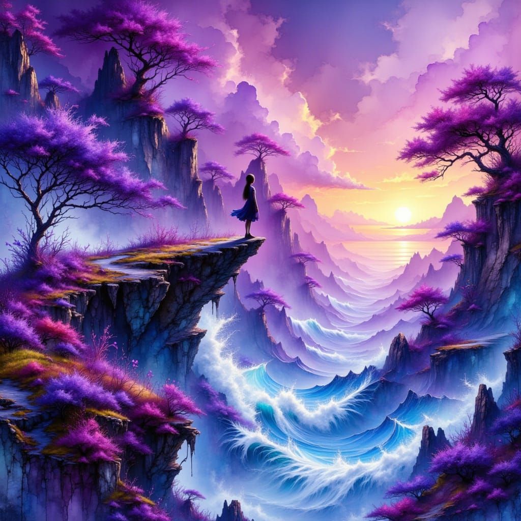 Surreal Cliffside Vista in Futuristic Style