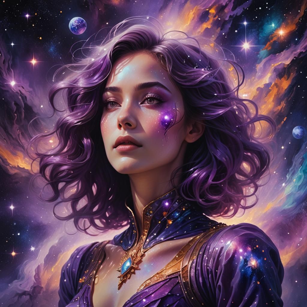 Surrealist Space Art Portrait of Nebula Woman
