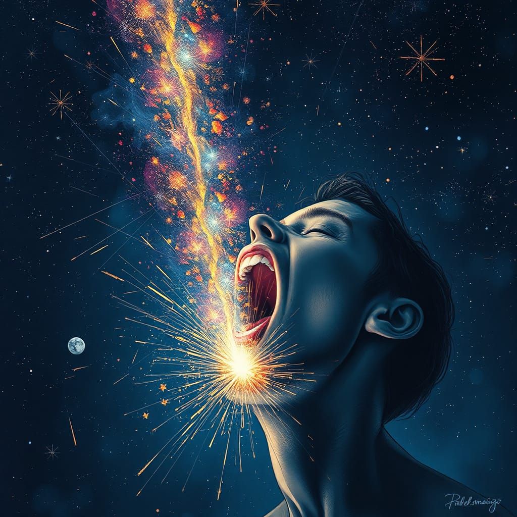 Cosmic Meteor Shower: Holographic Astral Illustration