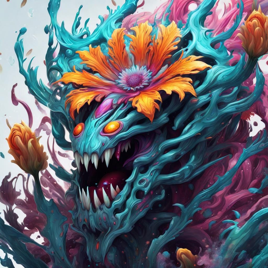 Intricate Sci-Fi Monster Flower Digital Art