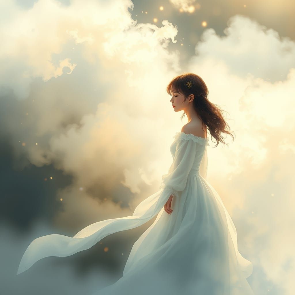 Ethereal Girl Fades into Misty Serenity
