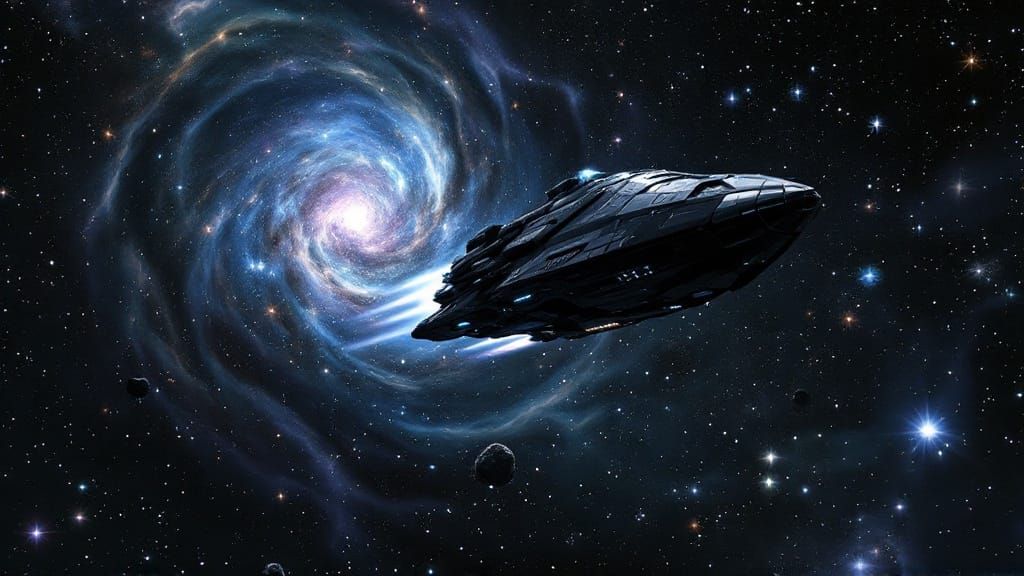 Ebon Hawk Spaceship in Cosmic Nebula