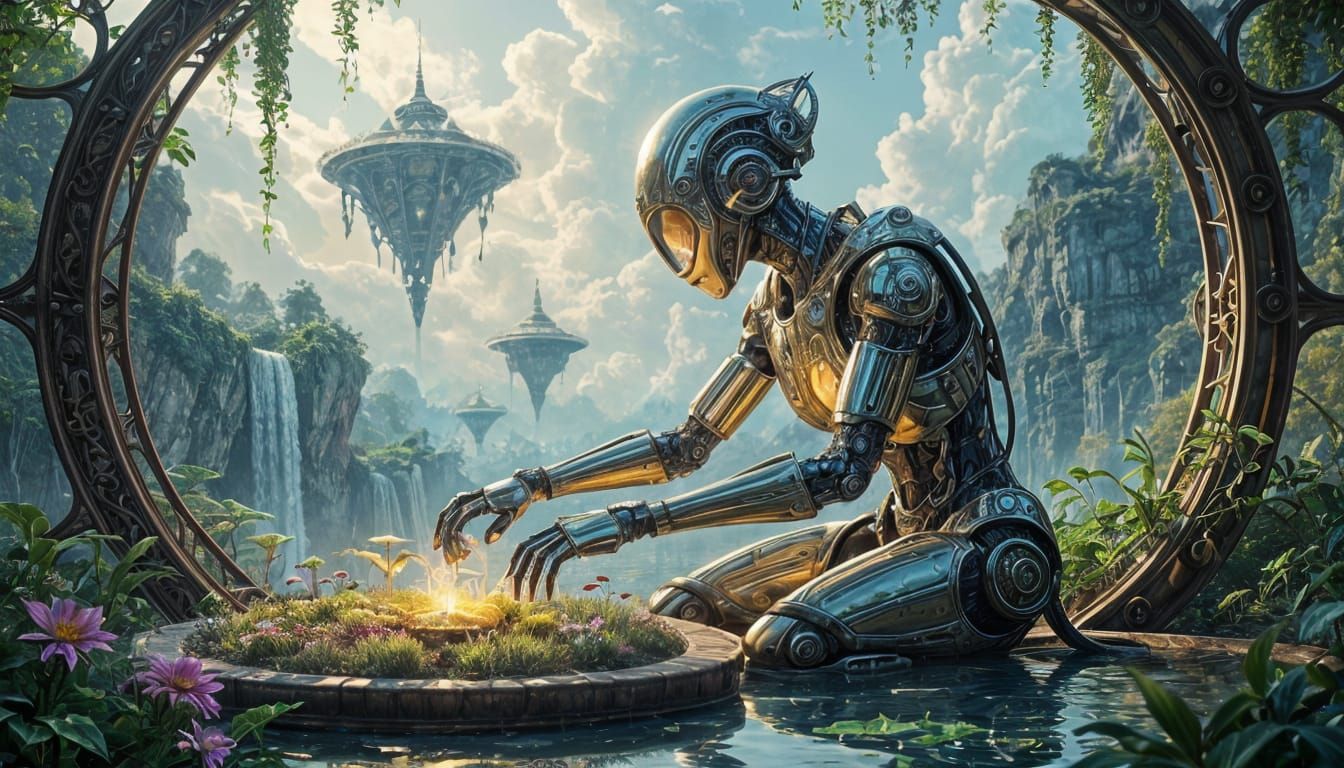 Art Nouveau Automaton Tends Bioluminescent Garden