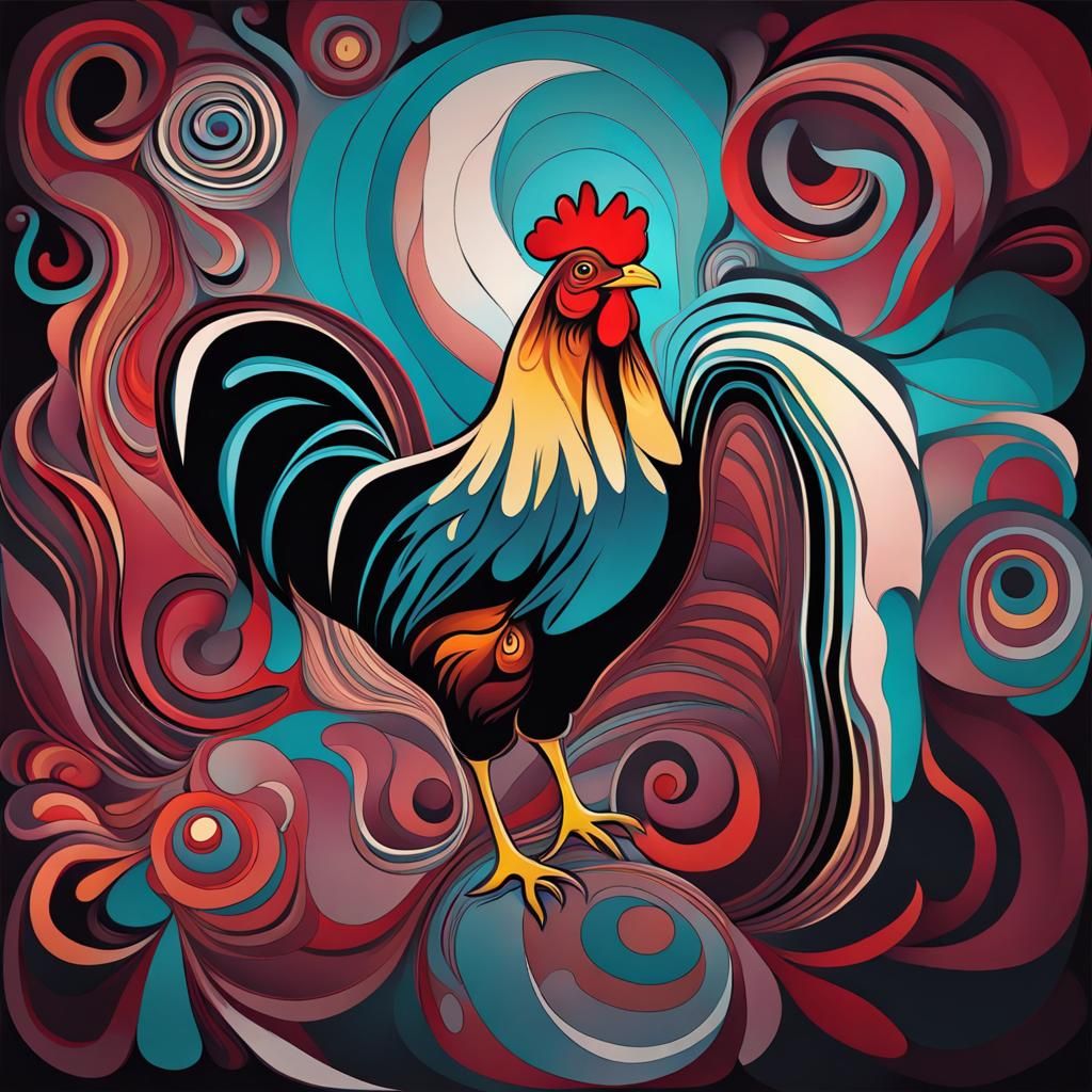 Abstract Chicken Portrait in Complementary Colors