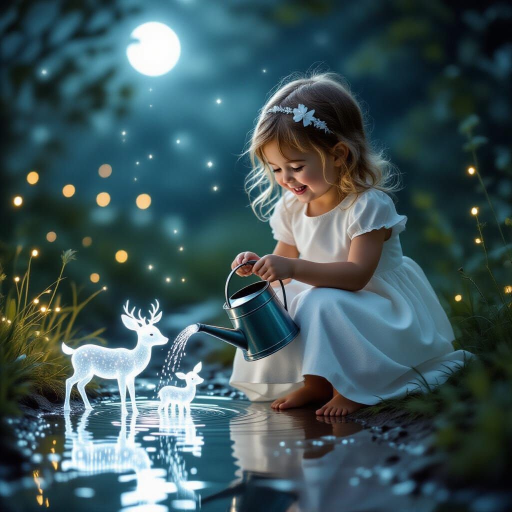 Ethereal Spirit Deer Encounter in Moonlight