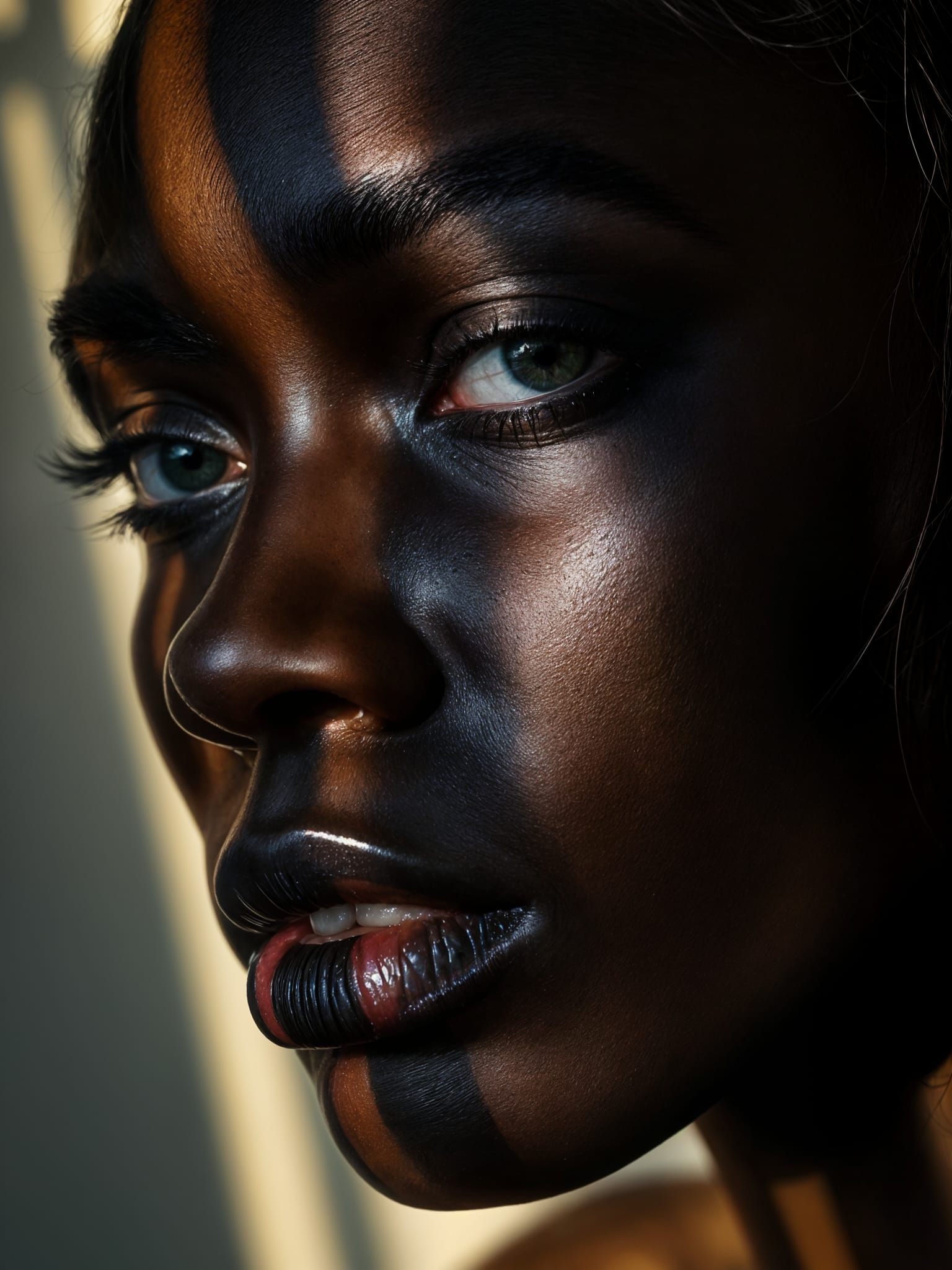Beautiful Black Woman Portrait with Striped Shadows